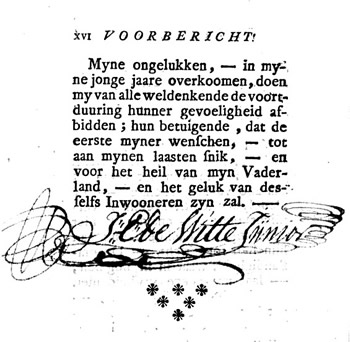 Sluitstuk van het voorbericht van Jacob Eduard de Witte van Haemstede uit zijn boek Cephalide.